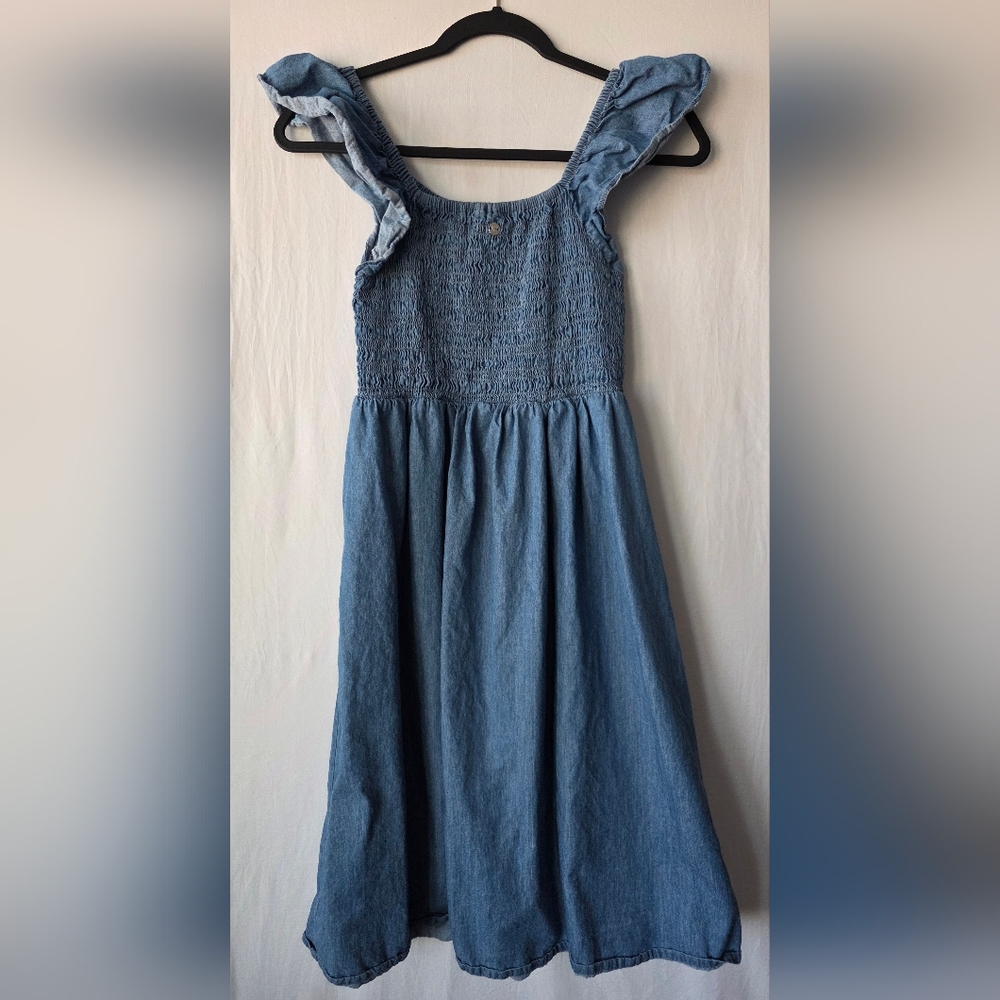 Roxy Girls Smocked Denim Dress Size 14/16 Coastal Cowgirl Boho Mini